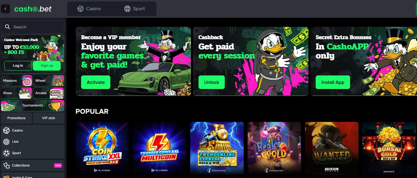 CashoBet website interface screenshot